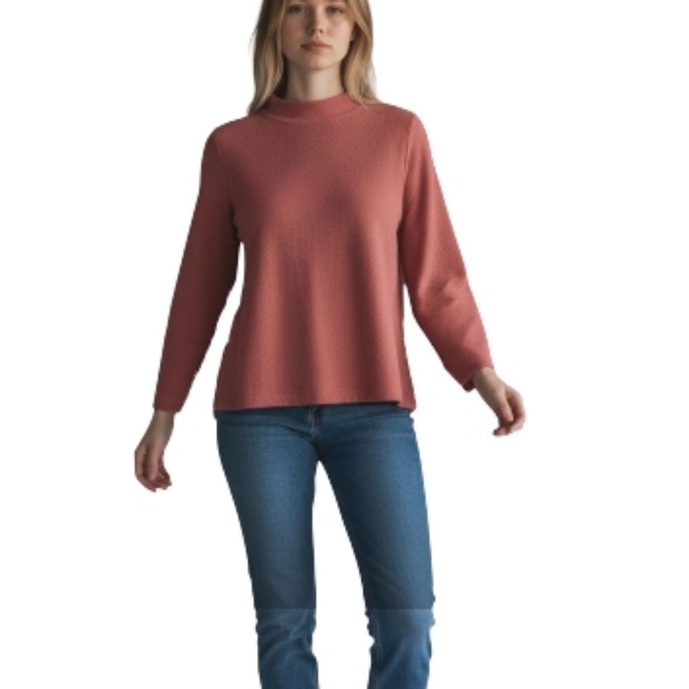 Madewell Texture & Thread Button-Back Mockneck Top In Autum Berry Size Medium